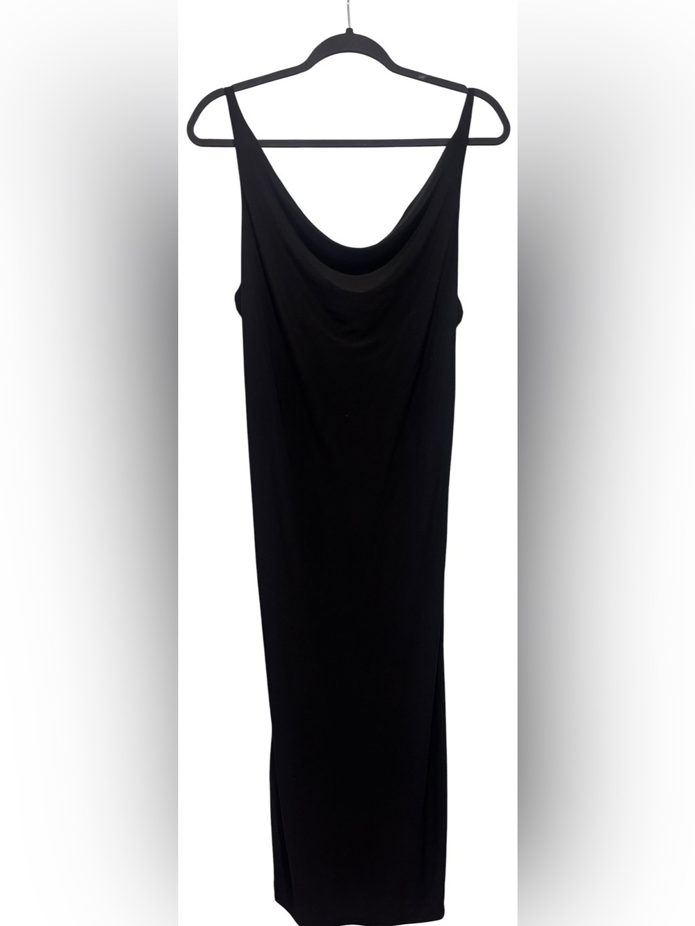 NWT Fashion Nova Sable Black Cowl Neck Side Slit Midi Dress Size Large